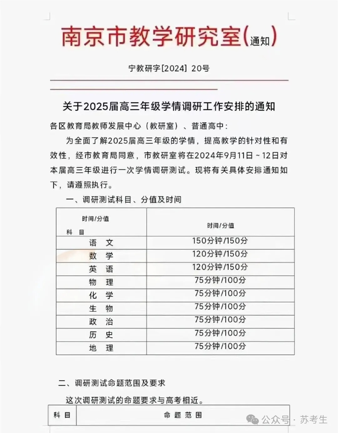 南通、南京、苏州新高三开学考安排来了！